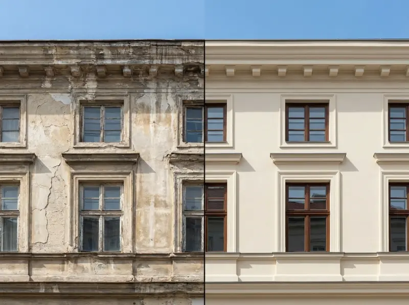 Rehabilitación de fachada de edificio mediante trabajos verticales en Sevilla